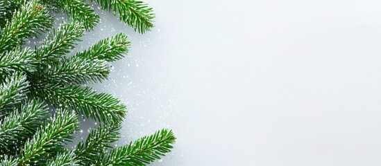 Aufkleber - Christmas tree branches with snow on an elegant white backdrop for holiday decoration and seasonal celebration themes