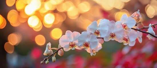 Poster - Elegant pink and white orchid with soft bokeh background creating a serene floral atmosphere for decor or promotional use