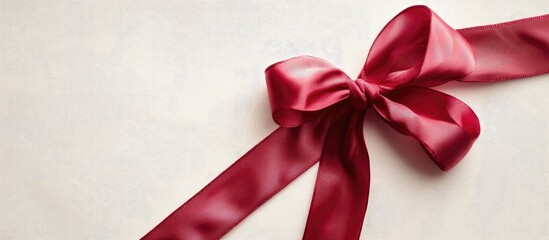 Poster - Elegant red ribbon adorns a gift card on a textured background perfect for celebrations and special occasions.