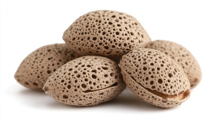 Aufkleber - Almond nuts in shell and shelled variety displayed close up on a white background showcasing texture and natural colors