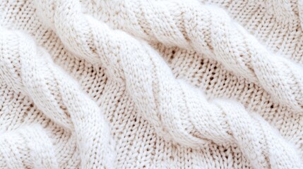 Aufkleber - Close up of intricate textured pattern on cozy white wool winter sweater knitted fabric from above