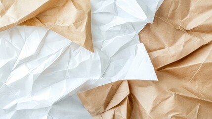 Poster - Crumpled white and brown paper texture background for design and creative projects