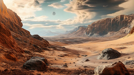 Wall Mural - landscape of an alien planet, showcasing the surface view of another planet, creating a science fict