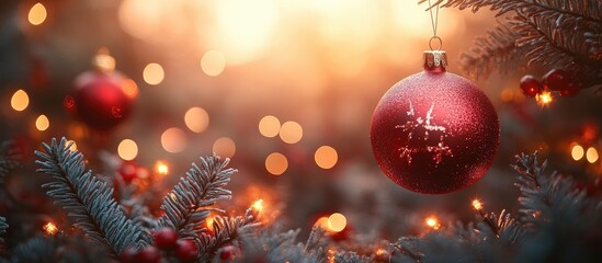 Poster - Warm and festive Christmas background featuring ornaments and bokeh lights perfect for holiday poster design
