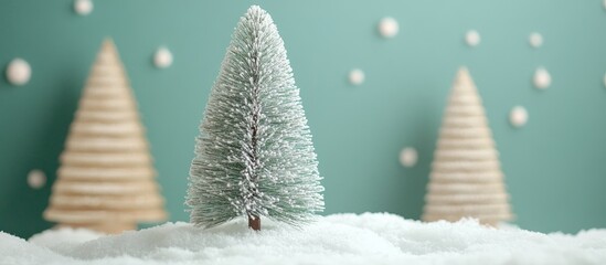 Aufkleber - Festive Christmas Tree in Snowy Landscape with Seasonal Decorations and Soft Focus Background for Holiday Greetings