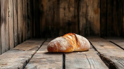 Aufkleber - Ciabatta bread resting on a rustic wooden table with a warm and inviting atmosphere