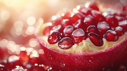 Aufkleber - Close up of vibrant pomegranate seeds showcasing freshness and organic appeal of healthy superfoods against a soft light background