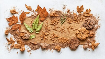 Poster - Scandinavian inspired flat lay with cookie dough and fern leaf prints for creative baking concepts in food photography