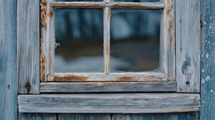 Poster - Rustic window frame with weathered wood and zinc texture showcasing beautiful rust patterns and aged charm for architectural design elements
