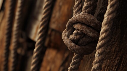 Aufkleber - Detailed Close Up of Old Knot in Rough Rope Textured Surface Perfect for Crafts or Nautical Themed Projects