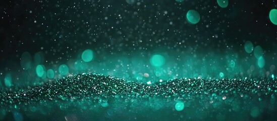 Poster - Abstract green glitter background featuring defocused light with sparkling sequins for festive and artistic designs