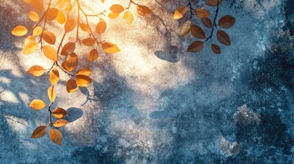 Poster - Abstract leaves shadow on textured wall during golden hour creating a warm and serene natural backdrop for design and photography projects