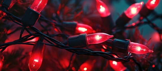 Aufkleber - Festive red Christmas lights glowing warmly on a dark background creating a joyful holiday ambiance