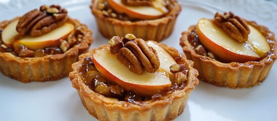Poster - Delicious Apple Nut Tarts Perfectly Served on a White Plate Ready for Enjoyment in a Cozy Seasonal Setting