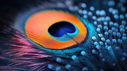 Aufkleber - Close up of vibrant peacock feather displaying intricate patterns and vivid colors highlighting the beauty of nature and avian art.