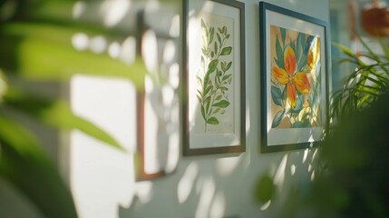 Poster - Framed Herbarium Art in Scandinavian Interior Design with Blurry Accents and Greenery for a Stylish Home Decor Aesthetic
