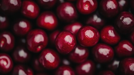 Aufkleber - Freshly harvested cherries arranged in a visually appealing close-up display showcasing their vibrant color and glossy texture.
