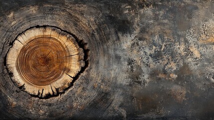 Poster - Close up of round larch timber edges showcasing natural wood grain texture against a textured dark background for design elements