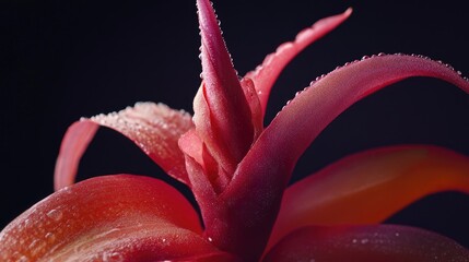 Aufkleber - Close up shot of vibrant tillandsia cyanea pink quill air plant showcasing intricate details and droplets against a dark background