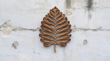Poster - Laser cut wooden leaf design on textured wall background showcasing intricate craftsmanship and natural aesthetics