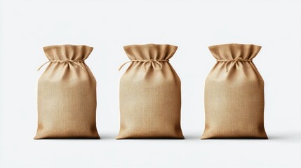 Poster - Burlap textile sacks grouped on a white background Packaging mockup for product presentation and branding purposes