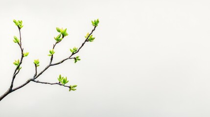 Poster - Fresh beech tree branch with budding green foliage in springtime against a clean white background ideal for nature and seasonal themes