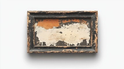 Aufkleber - Vintage wooden picture frame with rustic peeling paint isolated on a white background for home decor or art display concepts