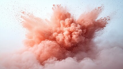 Poster - Dust particle explosion creating a colorful cloud against a soft white background capturing the dynamic beauty of abstract motion and texture