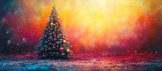 Poster - Festive Christmas tree decorated with colorful ornaments set against a vibrant and colorful holiday background.