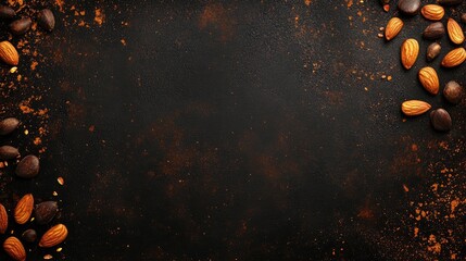Poster - Almond nuts scattered on a dark textured background with ample copy space for promotional or culinary use