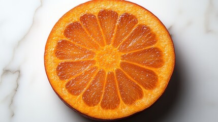Poster - Carrot slice beautifully arranged on a marble surface showcasing its vibrant orange color and unique texture against a white background