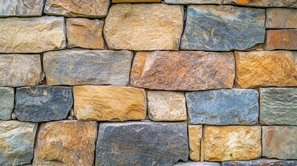 Aufkleber - Detailed close up of textured natural stone wall showcasing various colors and shapes of rough stones for background or architectural use