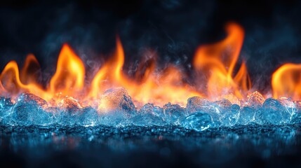 Aufkleber - Bright blue flames and glowing embers create an abstract firestorm on a dark background, capturing intense heat and vibrant colors.