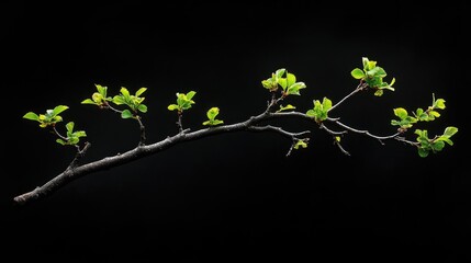 Aufkleber - Tree branch with vibrant green leaves isolated on a black background for showcasing nature's beauty and tranquility in design work