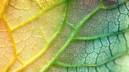 Poster - Vibrant gradient colors of a dried oval leaf showcasing intricate vein patterns on a white background highlighting natural beauty and texture