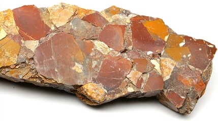 Poster - Macro shot of polished stone Jasper mineral showcasing unique textures and colors against a clean white background.
