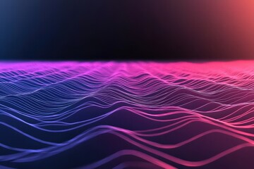 Poster - A vibrant digital landscape features undulating waves of purple and blue, set against a dark background, evoking a sense of depth and movement.