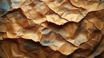 Poster - Wrinkled brown paper texture close up showing crumpled surface for creative backgrounds and design projects