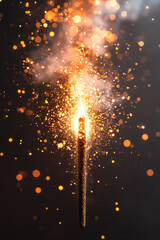 Poster - A minimalist shot of a single golden firework exploding in perfect symmetry, framed against a deep, clear black sky for a clean and dramatic composition,