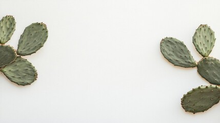 Poster - Cactus leaves arranged on a white background creating a simple and minimalistic natural decor design element