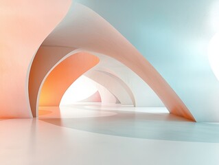 Poster - A serene, abstract space with smooth curves and soft colors, creating a tranquil and modern atmosphere.