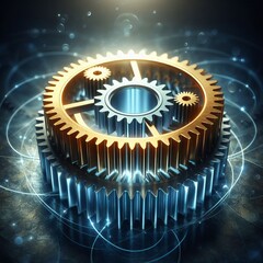 Poster - A gear meshing with another gear symbolizing collaboration and s