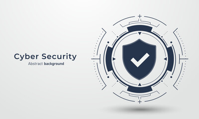 Leinwandbilder - Concept of cybersecurity and network protection. Shield with Check mark icon on hi-tech HUD circles on a background. Secure technology. Vector illustration.