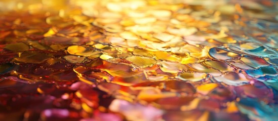 Poster - Colorful abstract texture of foil material with shimmering reflections and light play creating a vibrant, artistic background design.