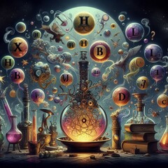 Poster - Alchemist's Alphabet Letters transformed into magical elements