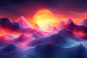 Aufkleber - a mountain landscape with a sunset in the background