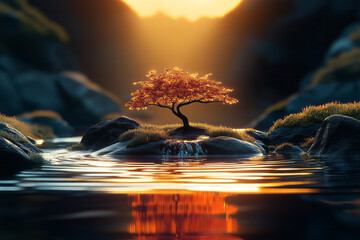 Poster - a tree is growing in the middle of a body of water