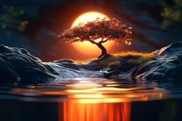 Aufkleber - a tree in the middle of a body of water
