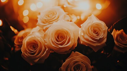 Wall Mural - white roses blooming in golden sunset light creating a serene and romantic atmosphere during the gol