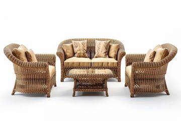 Wall Mural - set of luxury wicker furniture isolated on white background